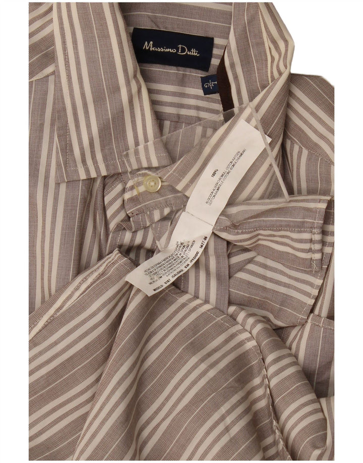 Massimo Dutti Mens Shirt Large Grey Striped Cotton