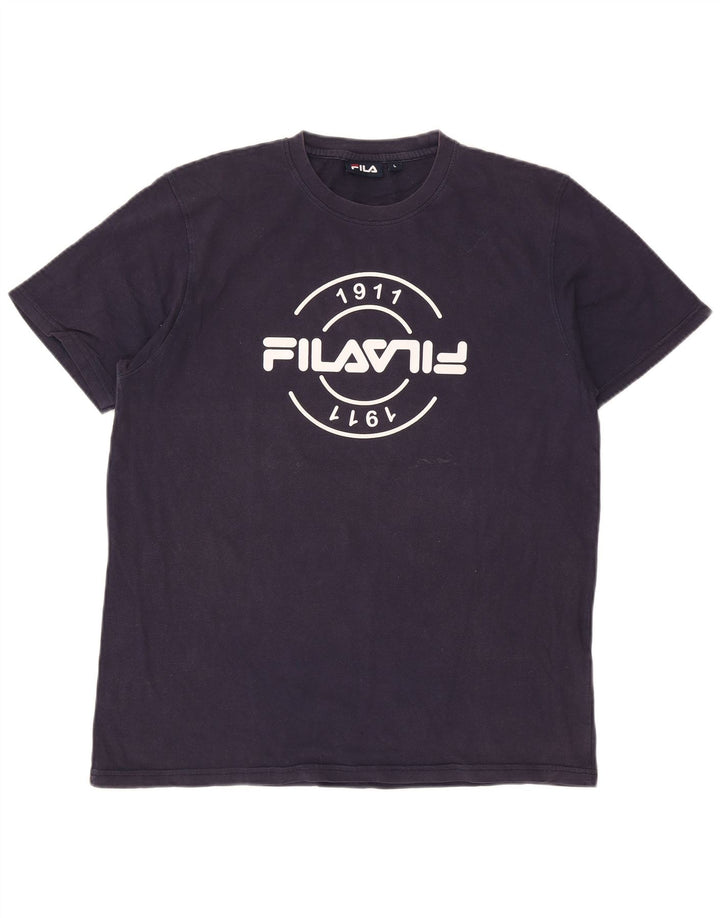 Fila Mens Graphic T-Shirt Top Large Navy Blue Cotton