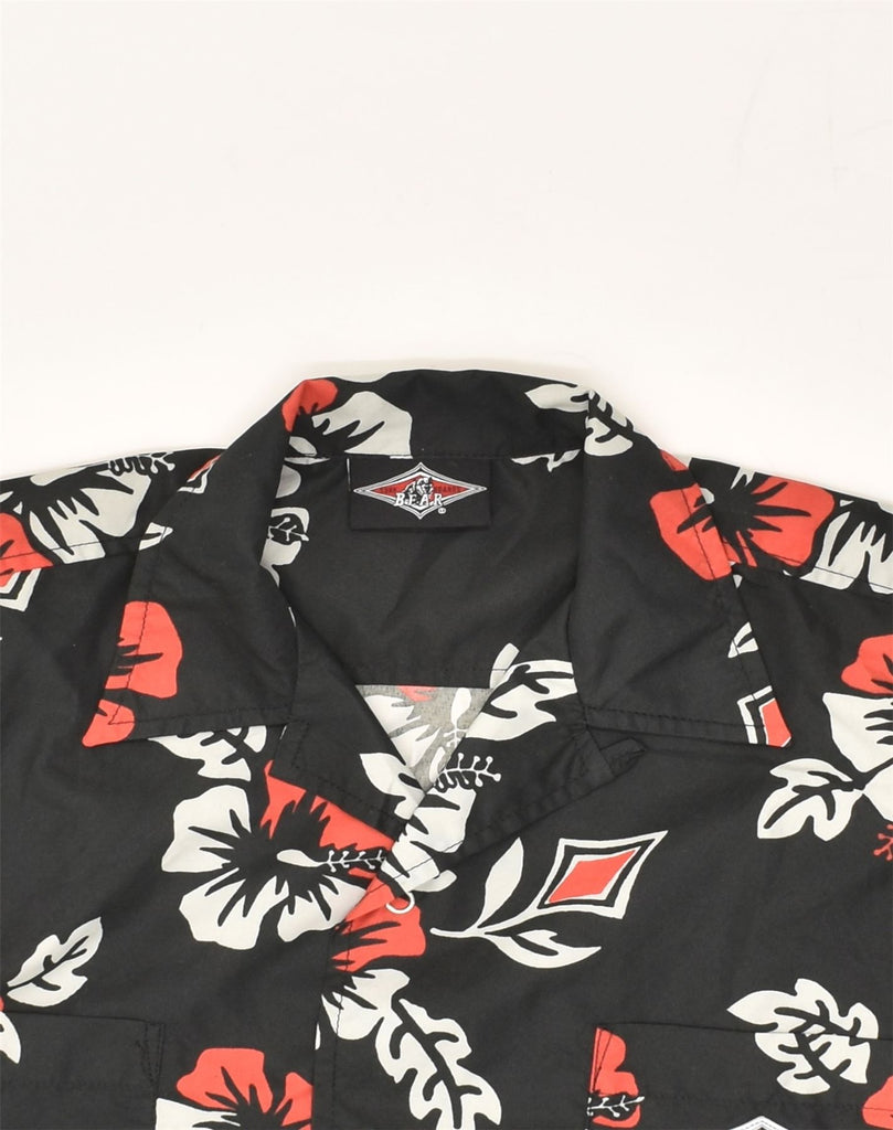 BEAR Mens Short Sleeve Shirt Large Black Floral Polyester | Vintage Bear | Thrift | Second-Hand Bear | Used Clothing | Messina Hembry 