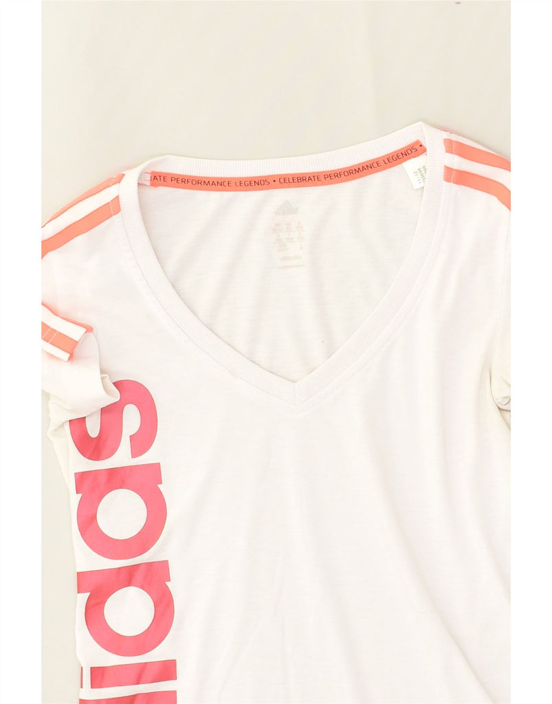 ADIDAS Womens Graphic T-Shirt Top UK 4/6 XS White Polyester | Vintage Adidas | Thrift | Second-Hand Adidas | Used Clothing | Messina Hembry 