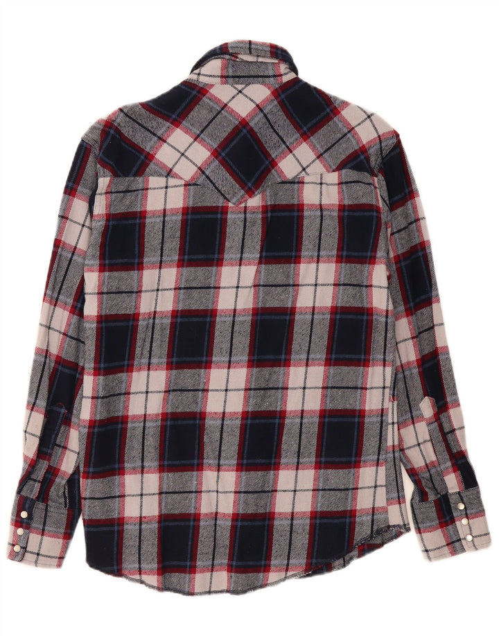 Wrangler Mens Flannel Shirt Medium Navy Blue Check Cotton