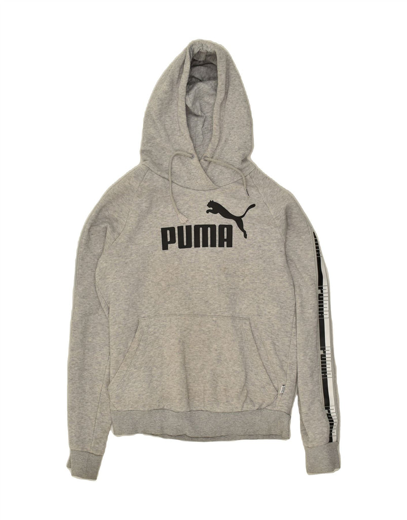 PUMA Womens Graphic Hoodie Jumper UK 8 Small Grey Cotton | Vintage Puma | Thrift | Second-Hand Puma | Used Clothing | Messina Hembry 