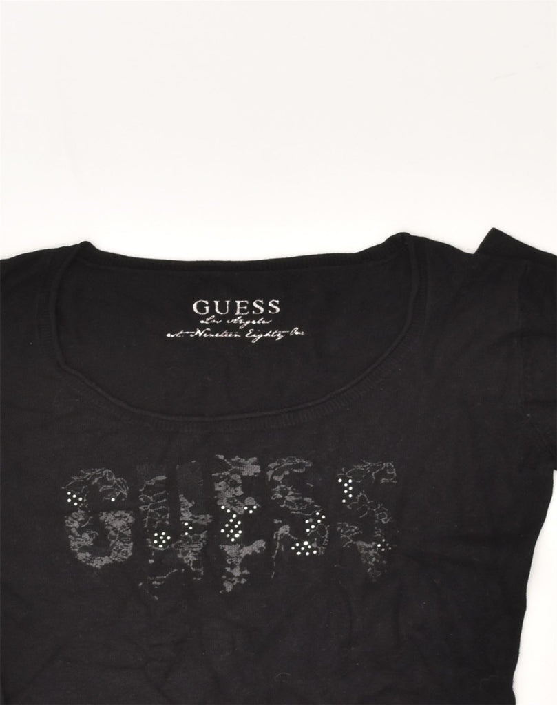 GUESS Womens Graphic Crew Neck Jumper Sweater UK 8 Small Black Cotton | Vintage Guess | Thrift | Second-Hand Guess | Used Clothing | Messina Hembry 