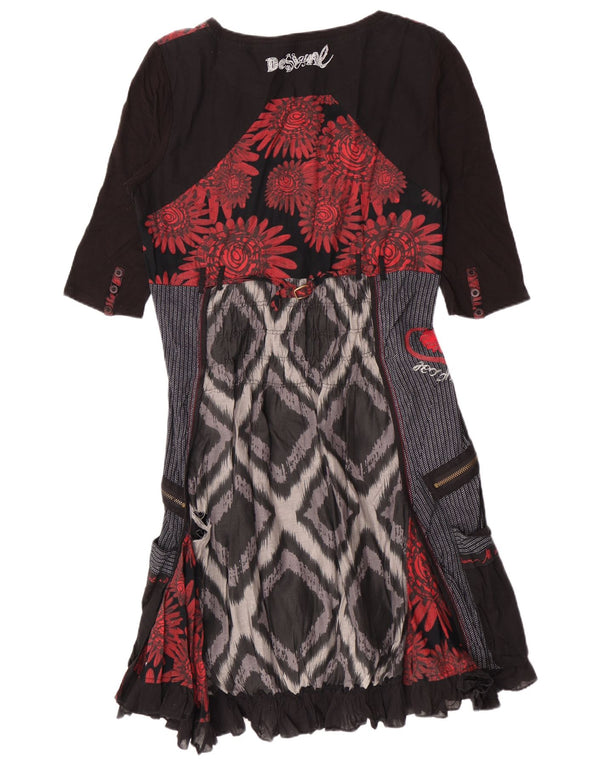 Desigual Womens Empire Dress EU 42 Large Black Patchwork Cotton