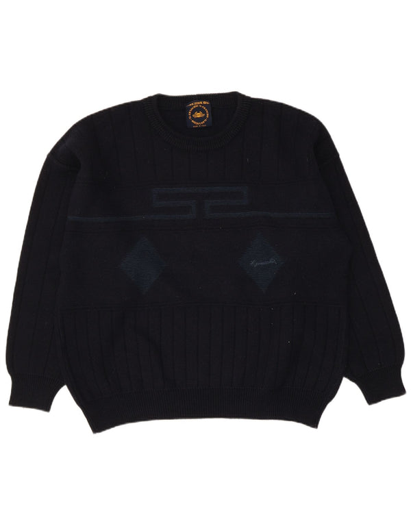 Il Granchio Mens Crew Neck Jumper Sweater Large Navy Blue Argyle/Diamond
