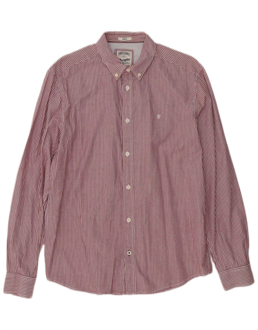 WRANGLER Mens Shirt Large Red Striped Cotton
