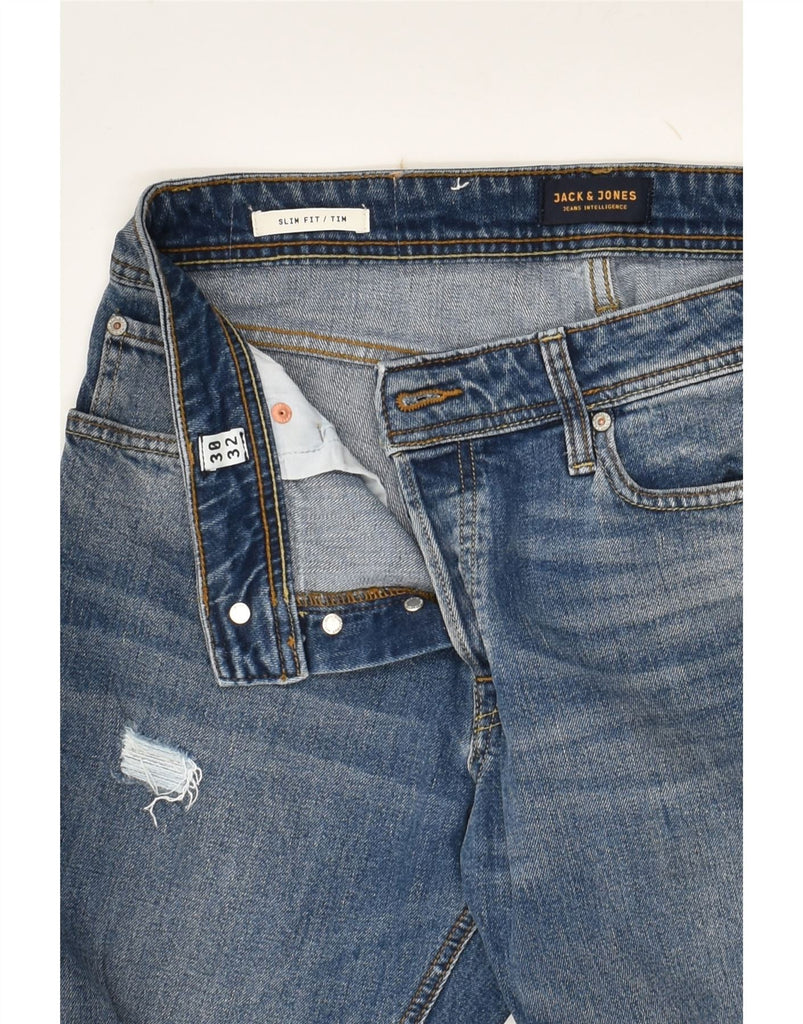 JACK & JONES Mens Tim Distressed Slim Jeans W30 L32  Blue Cotton | Vintage Jack & Jones | Thrift | Second-Hand Jack & Jones | Used Clothing | Messina Hembry 