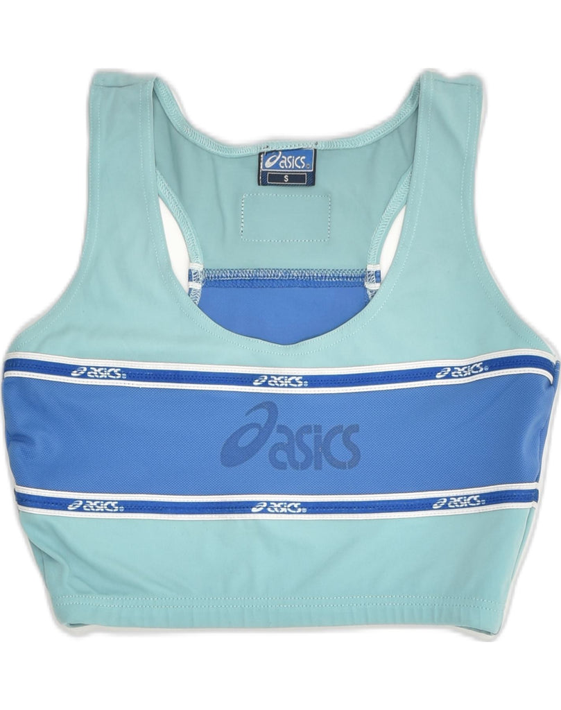 ASICS Womens Sport Bra Vest Top UK 8 Small Blue Colourblock Nylon | Vintage Asics | Thrift | Second-Hand Asics | Used Clothing | Messina Hembry 