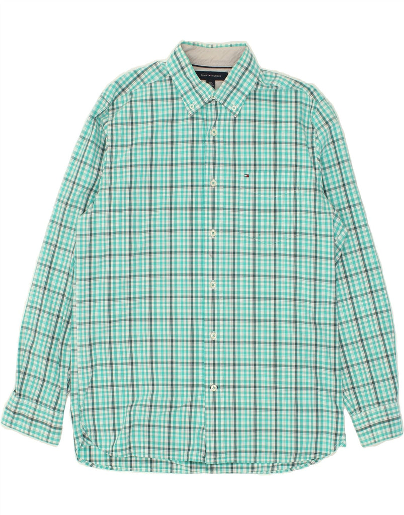 TOMMY HILFIGER Mens Shirt Small Turquoise Check Cotton | Vintage Tommy Hilfiger | Thrift | Second-Hand Tommy Hilfiger | Used Clothing | Messina Hembry 