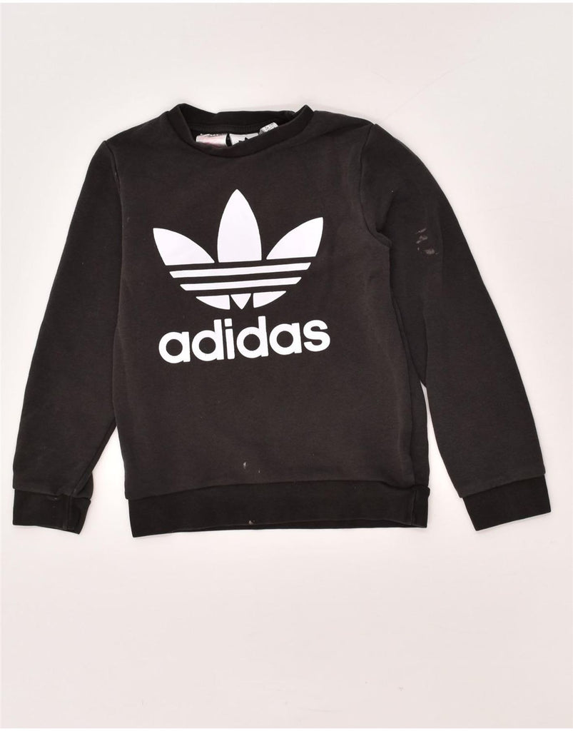 ADIDAS Boys Graphic Sweatshirt Jumper 7-8 Years Black Cotton | Vintage Adidas | Thrift | Second-Hand Adidas | Used Clothing | Messina Hembry 