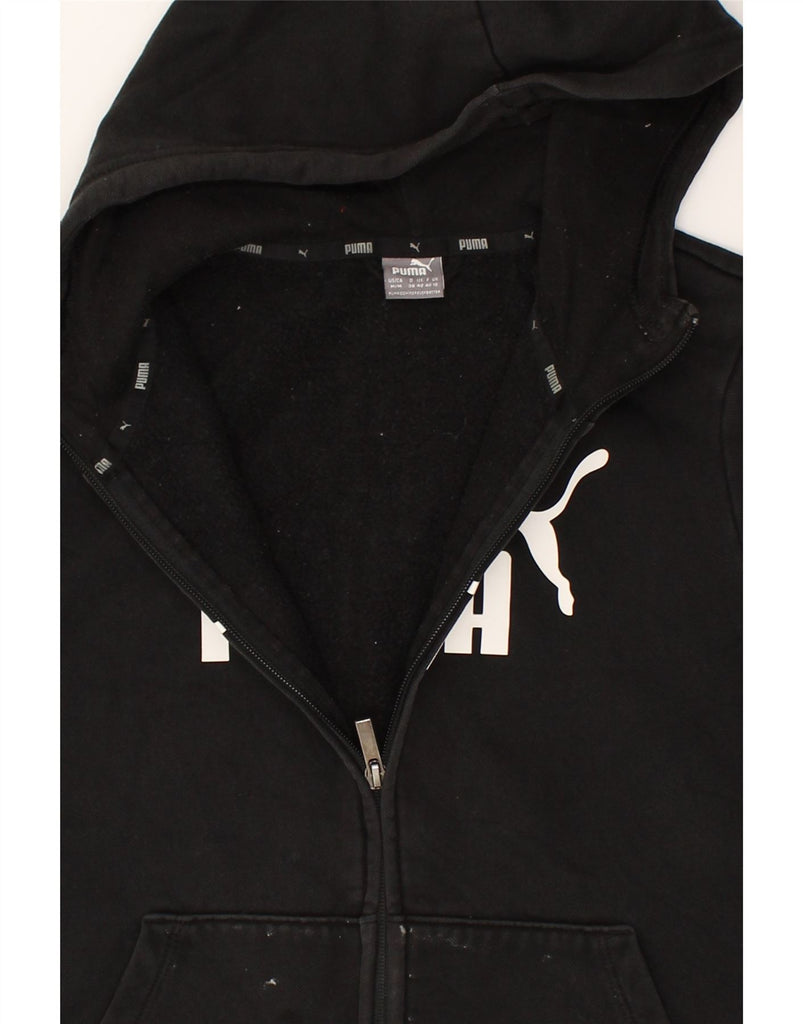 PUMA Womens Graphic Zip Hoodie Sweater UK 12 Medium Black Cotton | Vintage Puma | Thrift | Second-Hand Puma | Used Clothing | Messina Hembry 