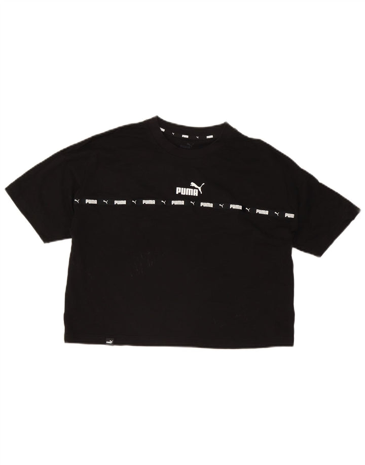 Puma Womens Crop Graphic T-Shirt Top UK 10 Small Black Cotton