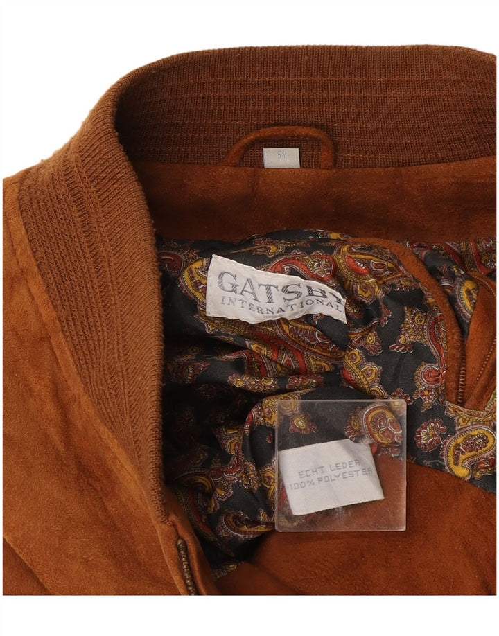 Gatsby Mens Suede Bomber Jacket UK 38 Medium Beige Leather