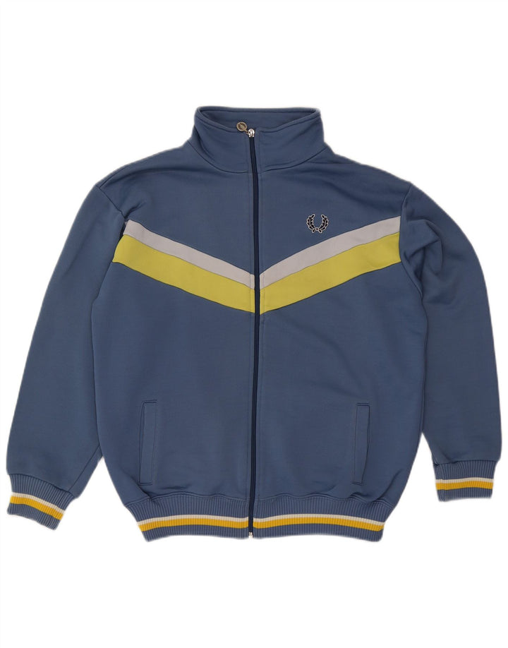Fred Perry Mens Tracksuit Top Jacket Medium Blue Colourblock Cotton