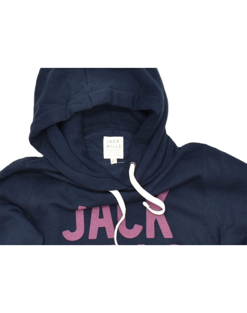 JACK WILLS Womens Graphic Hoodie Jumper UK 10 Small Navy Blue Cotton | Vintage | Thrift | Second-Hand | Used Clothing | Messina Hembry 