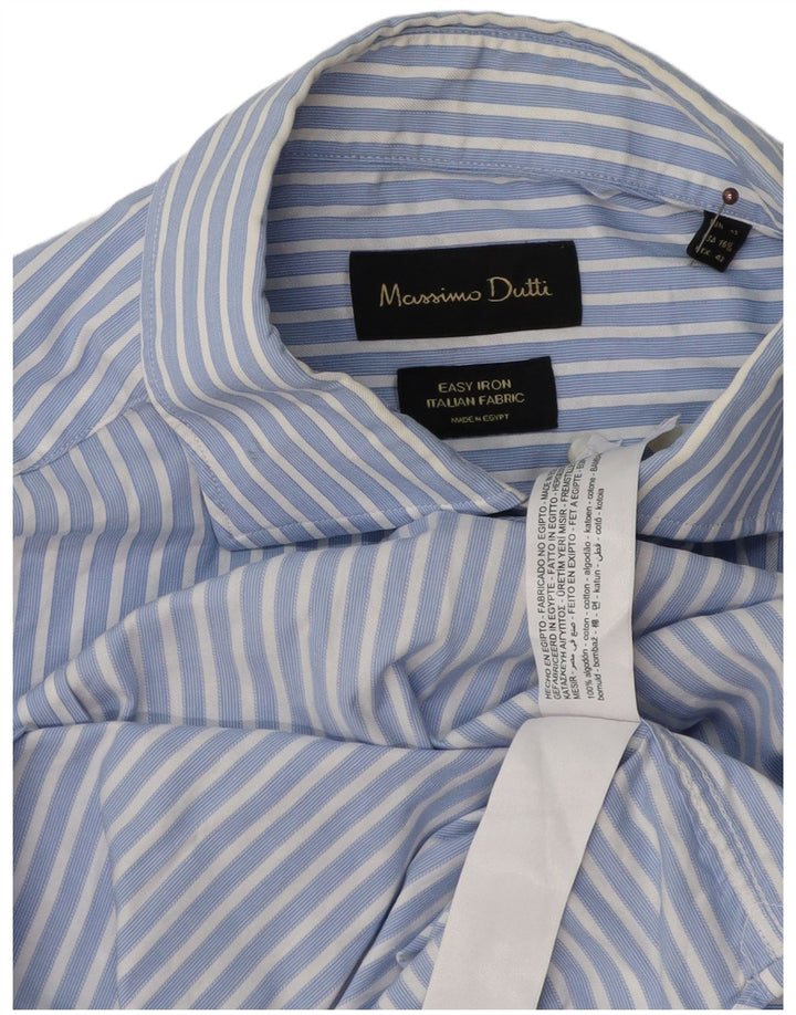 MASSIMO DUTTI Mens Shirt Size 16 1/2 Large Blue Striped Cotton