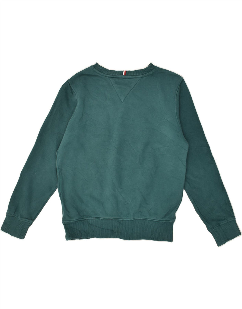 TOMMY HILFIGER Girls Graphic Sweatshirt Jumper 9-10 Years Green Cotton | Vintage Tommy Hilfiger | Thrift | Second-Hand Tommy Hilfiger | Used Clothing | Messina Hembry 