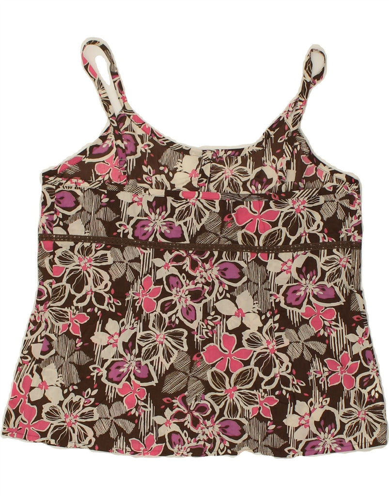 EDDIE BAUER Womens Cami Top UK 6 XS Brown Floral Cotton | Vintage Eddie Bauer | Thrift | Second-Hand Eddie Bauer | Used Clothing | Messina Hembry 