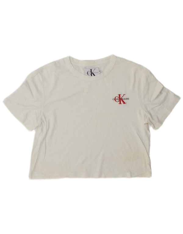 Calvin Klein Womens Crop T-Shirt Top UK 6 XS White