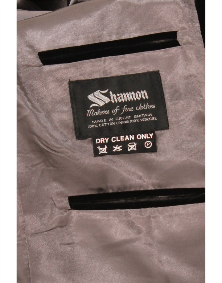 SHANNON Mens 2 Button Velvet Blazer Jacket UK 40 Large Black