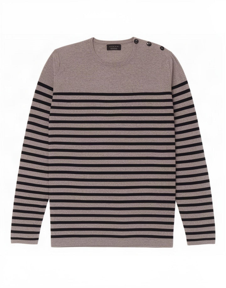Zara Mens Crew Neck Jumper Sweater Large Grey Striped