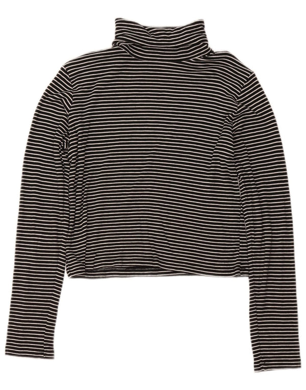 Zara Womens Crop Top Long Sleeve UK 14 Large Black Striped Viscose