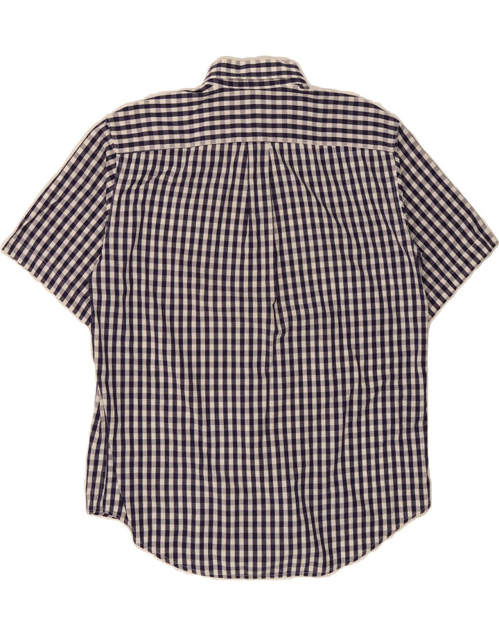 BENETTON Mens Short Sleeve Shirt Large Navy Blue Gingham Vintage Benetton and Second-Hand Benetton from Messina Hembry 