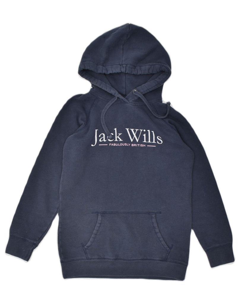 JACK WILLS Womens Graphic Hoodie Jumper UK 8 Small Navy Blue Cotton | Vintage | Thrift | Second-Hand | Used Clothing | Messina Hembry 