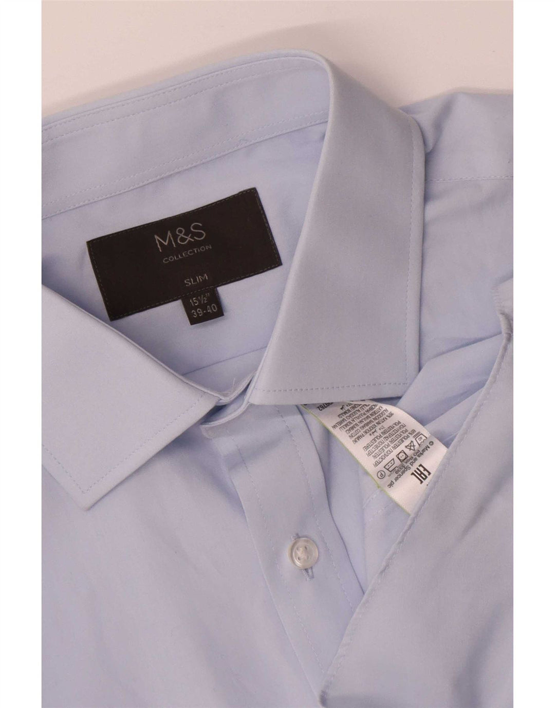 Marks & Spencer Mens Slim Shirt UK 39/40 15 1/2 Medium Blue Polyester