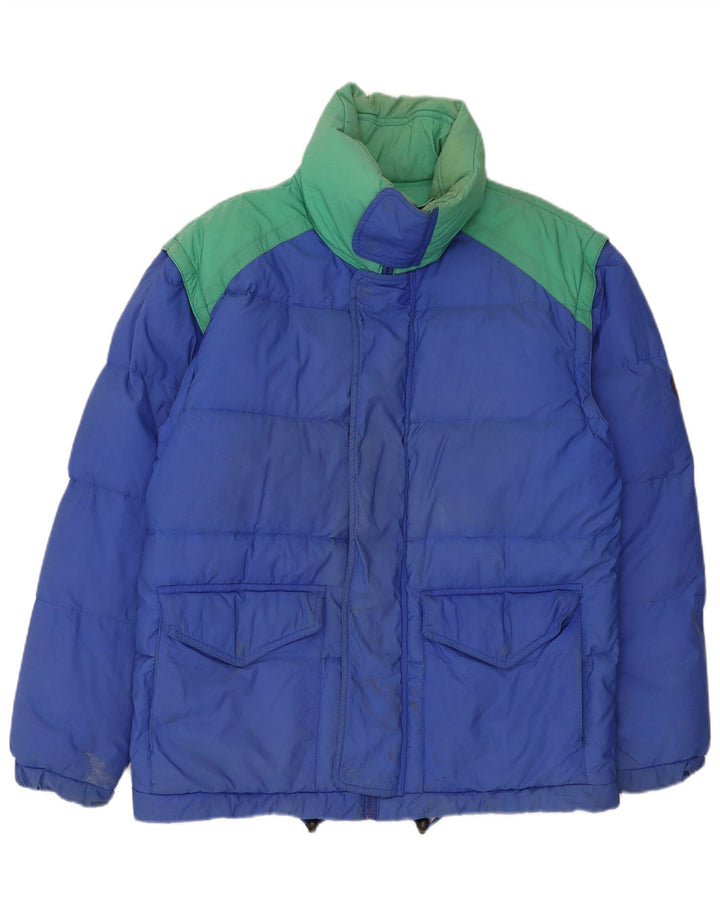Vintage Mens Oversized Padded Jacket UK 36 Small Blue Colourblock Nylon
