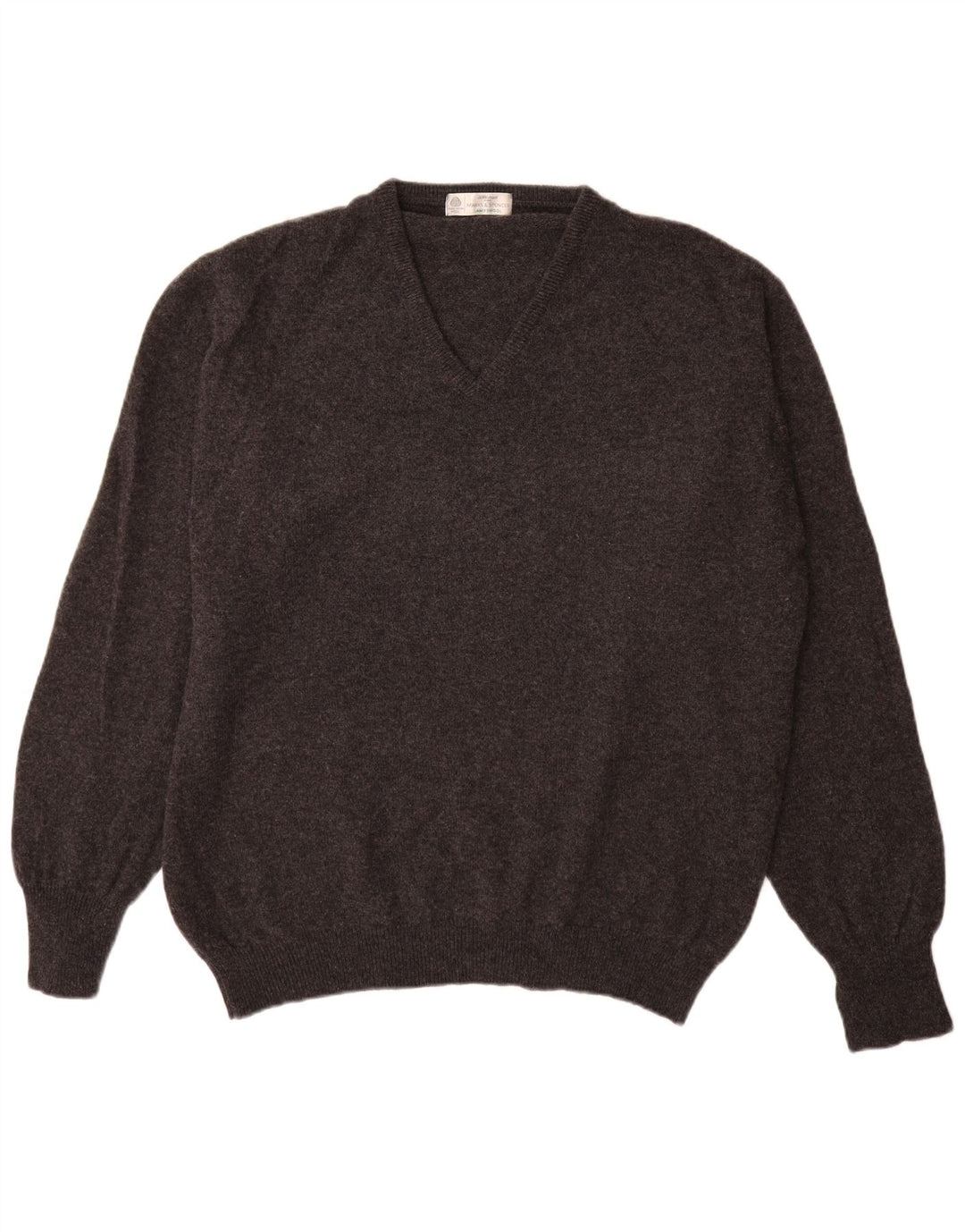 Marks & Spencer Mens V-Neck Jumper Sweater Large Grey Flecked Lambswool