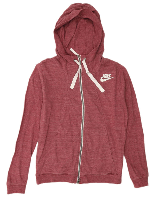 NIKE Womens Zip Hoodie Sweater UK 10 Small Burgundy Flecked Cotton