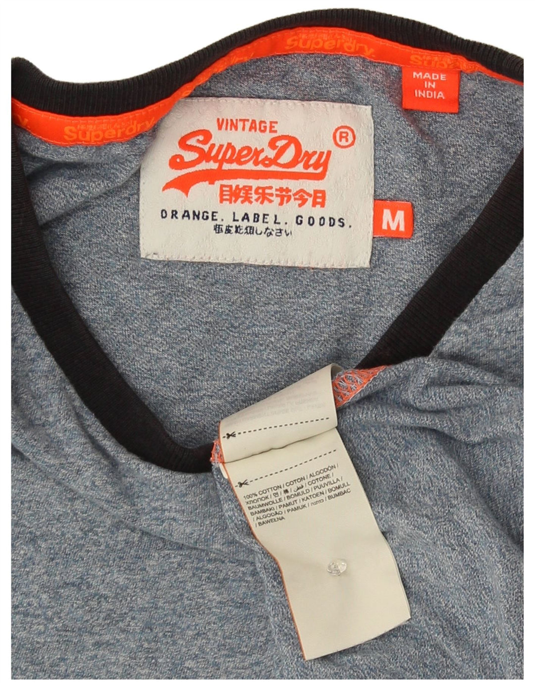 Superdry Mens T-Shirt Top Medium Blue Flecked Cotton