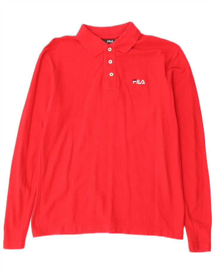 Fila Mens Long Sleeve Polo Shirt Small Red Cotton
