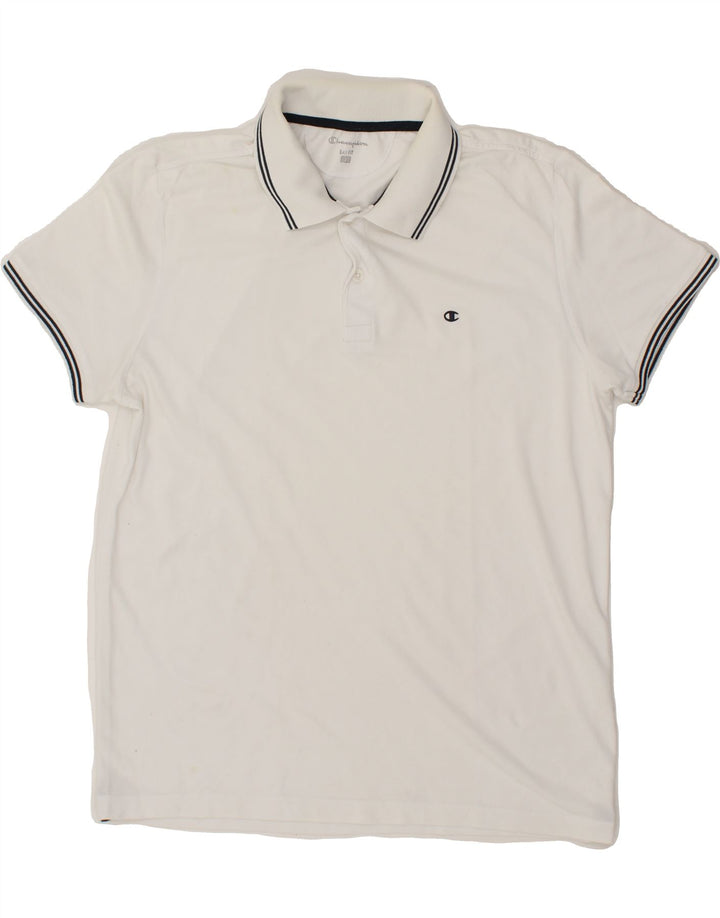 CHAMPION Mens Easy Fit Polo Shirt Large White Vintage Champion and Second-Hand Champion from Messina Hembry 
