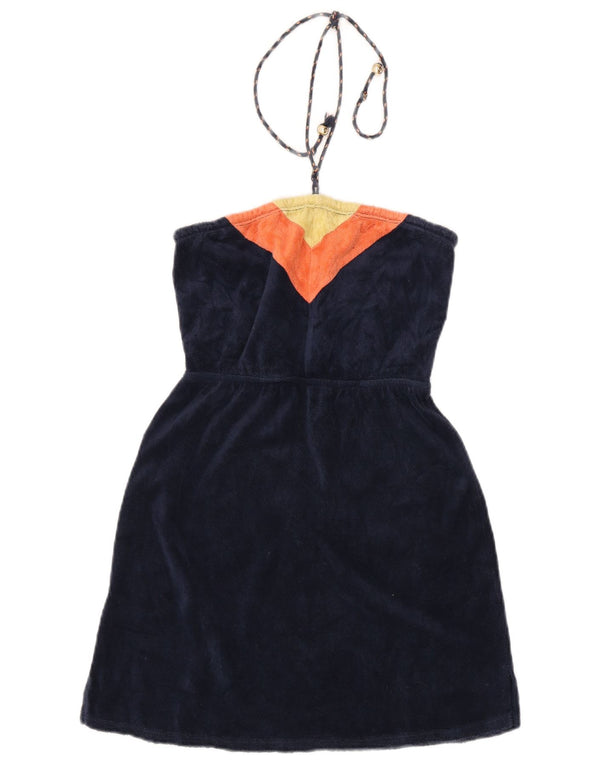 Juicy Couture Womens Velour Halter Dress UK 16 Large Navy Blue Colourblock