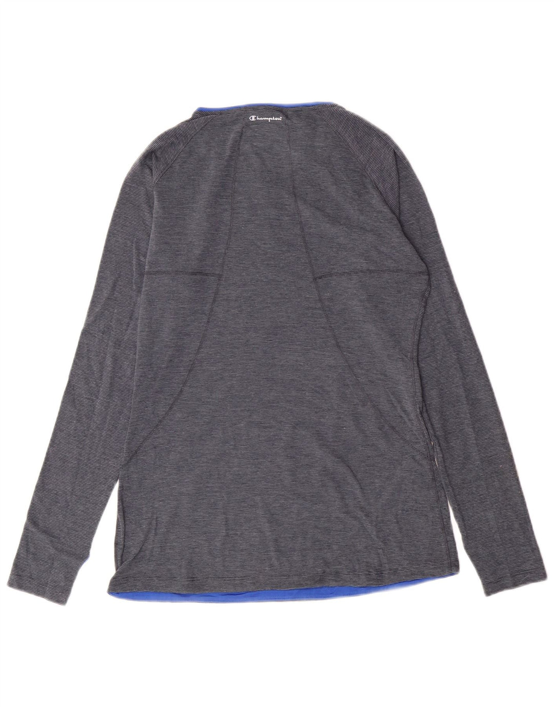 Champion Womens Top Long Sleeve UK 12 Medium Blue Pinstripe Polyester