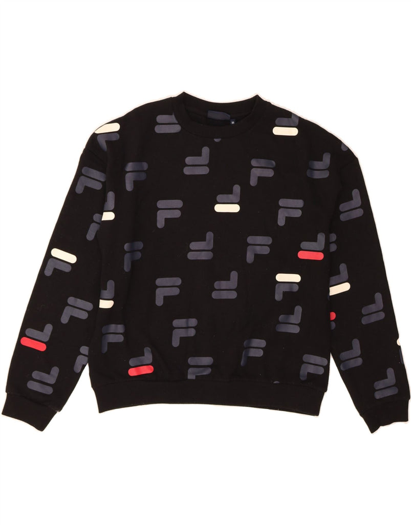 FILA Womens Graphic Sweatshirt Jumper UK 14 Medium Black Cotton Vintage Fila and Second-Hand Fila from Messina Hembry 