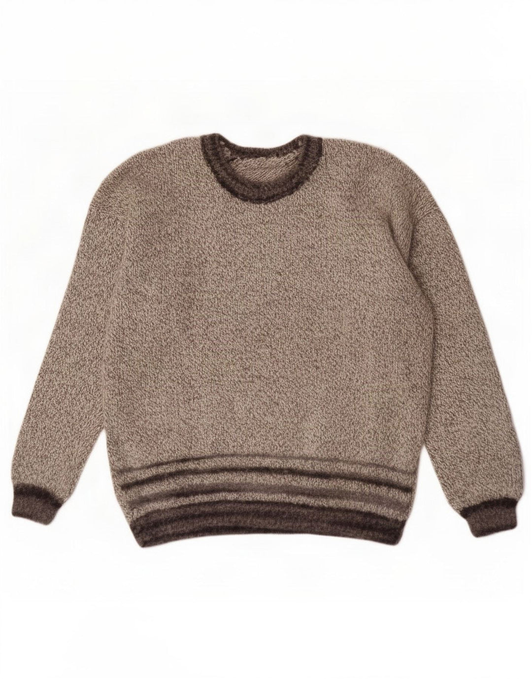 Vintage Mens Boat Neck Jumper Sweater Medium Grey Striped