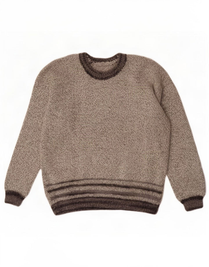 Vintage Mens Boat Neck Jumper Sweater Medium Grey Striped