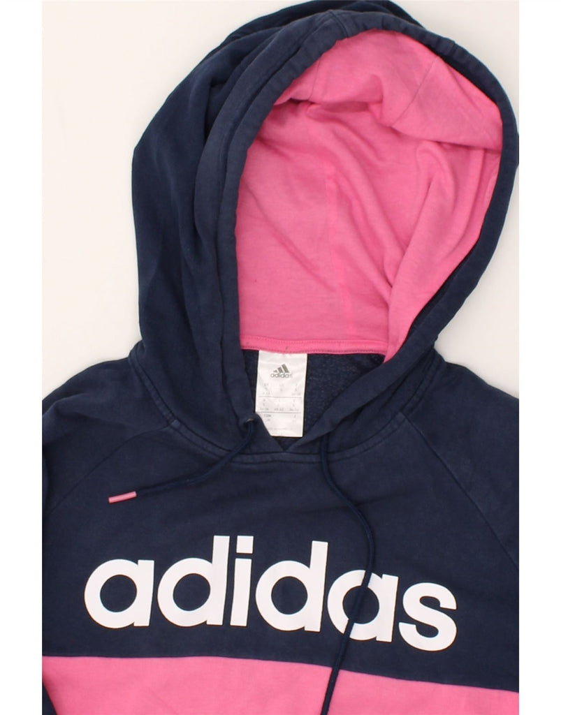 ADIDAS Womens Graphic Hoodie Jumper UK 8/10 Small Pink Colourblock | Vintage Adidas | Thrift | Second-Hand Adidas | Used Clothing | Messina Hembry 