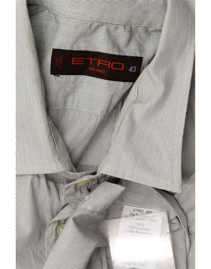 Etro Mens Shirt Size 43 XL Grey Pinstripe Cotton