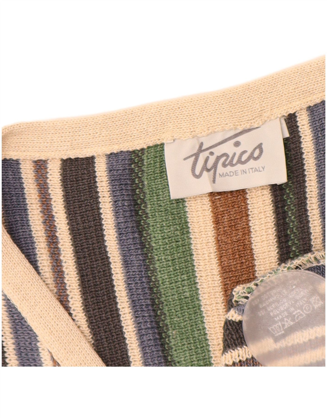 Vintage Mens Cardigan Sweater Large Multicoloured Striped Cotton