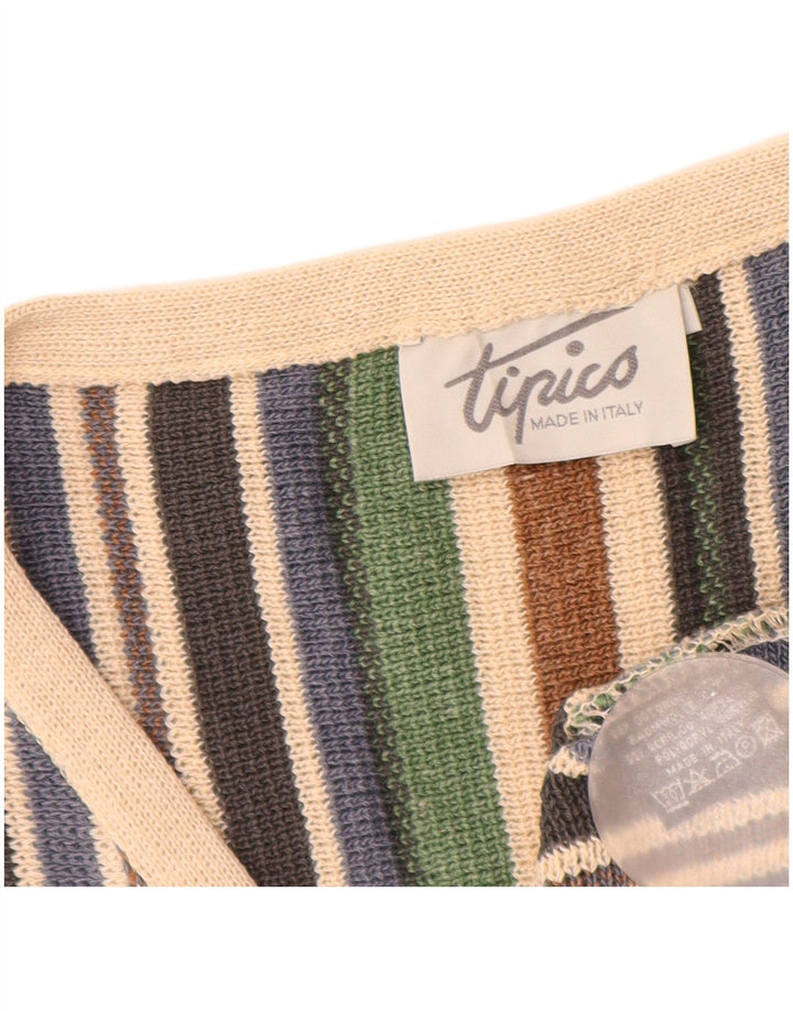 Vintage Mens Cardigan Sweater Large Multicoloured Striped Cotton