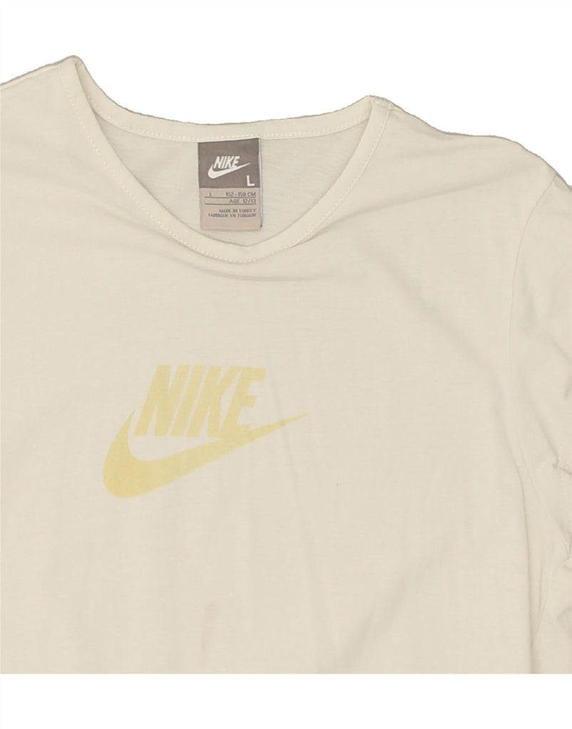 NIKE Boys Graphic T-Shirt Top 12-13 Years Large  Off White Cotton | Vintage Nike | Thrift | Second-Hand Nike | Used Clothing | Messina Hembry 