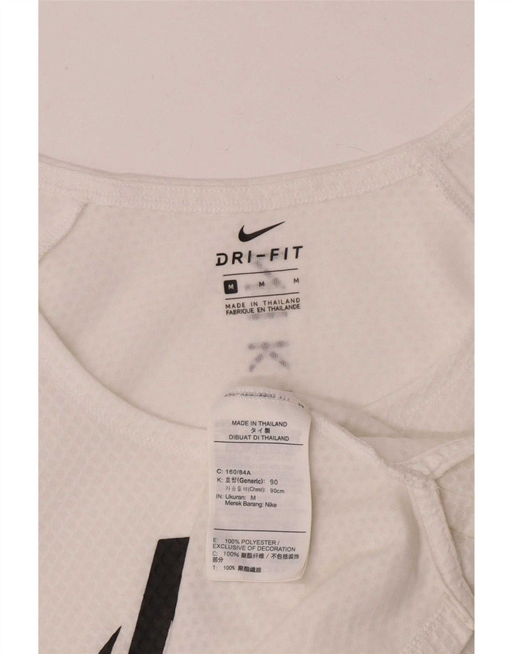 Nike Womens Dri Fit Graphic T-Shirt Top UK 14 Medium Off White Polyester