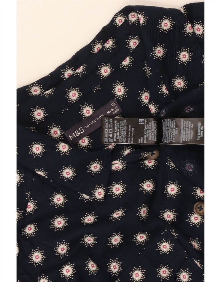 Marks & Spencer Womens Shirt Blouse UK 12 Medium  Navy Blue Floral Viscose