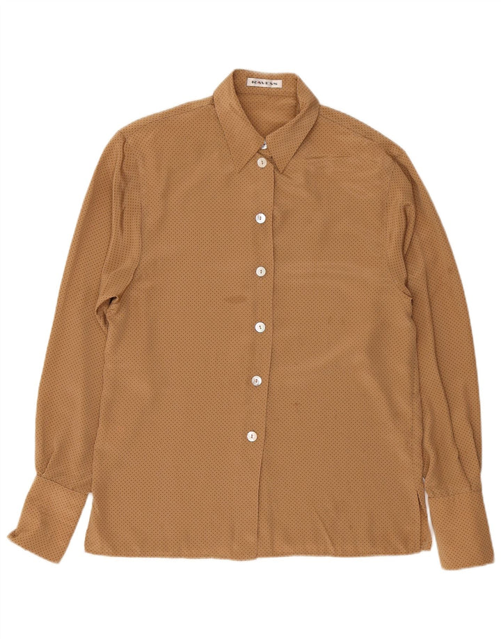 Ravens Womens Oversized Shirt UK 10 Small Brown Spotted Polyester