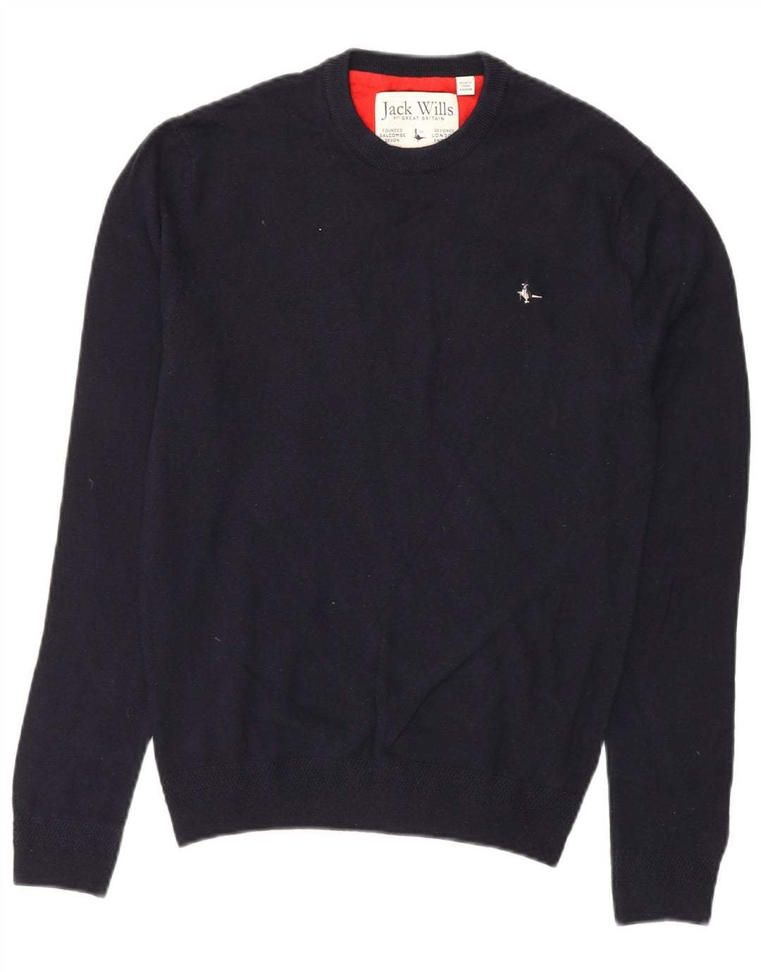 JACK WILLS Mens Crew Neck Jumper Sweater Small Navy Blue Cotton