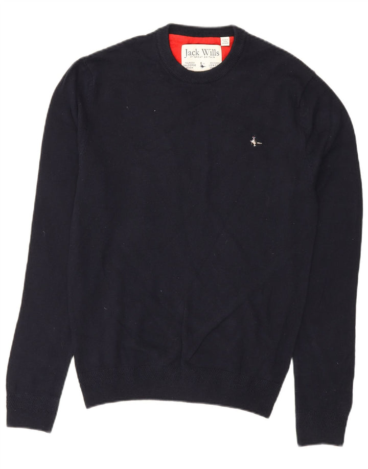 JACK WILLS Mens Crew Neck Jumper Sweater Small Navy Blue Cotton